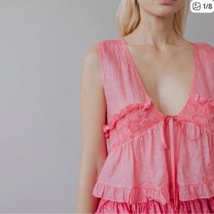 Anaak Edie Ruffle Tussar Top - Shocking Pink
